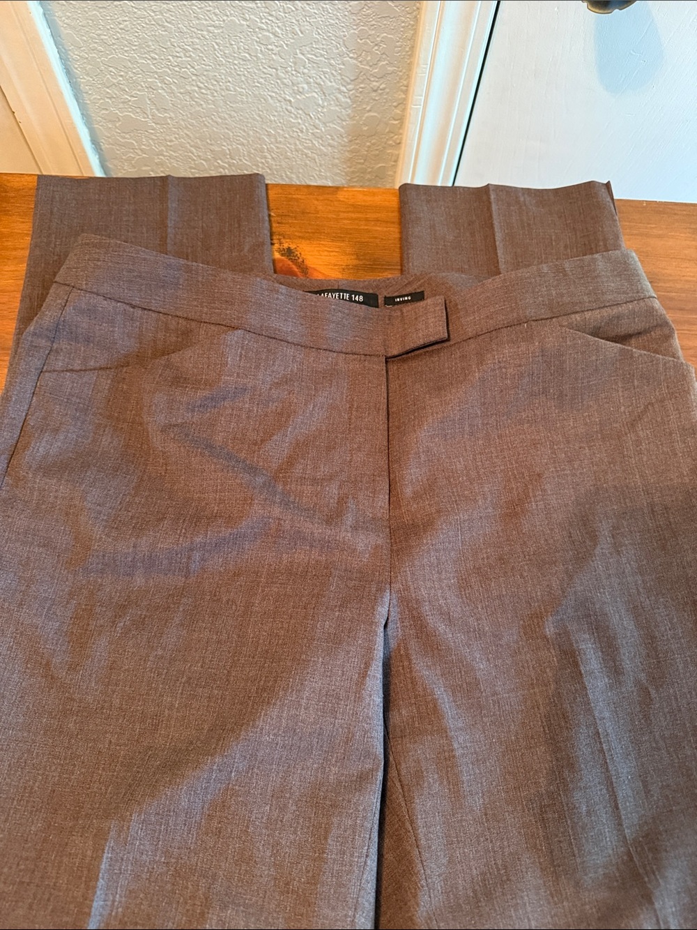 Lafayette 148 New York Taupe Straight-Leg Trousers w/ front pockets